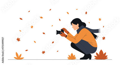 Autumnal Photo Session: Capturing the Beauty of Falling Leaves with Camera in Hand