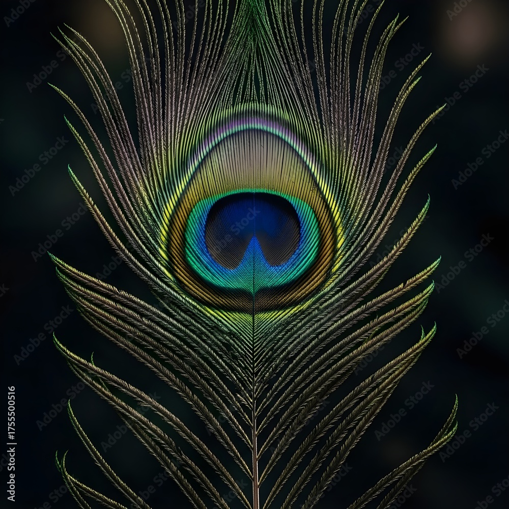 Fototapeta premium A closeup shot of a vibrant and iridescent peacock feather detail