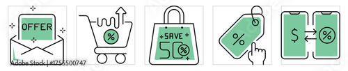 Sale related icons set. Vector editable stroke.