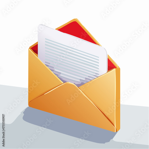 Envelope with a letter design on a white surface vector illustration