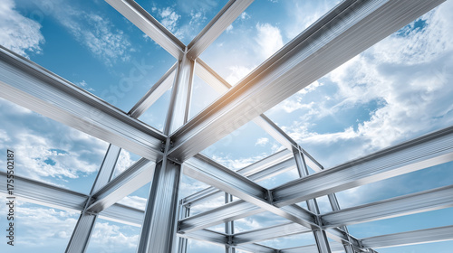 Modern Structural Steel Framework Against Blue Sky