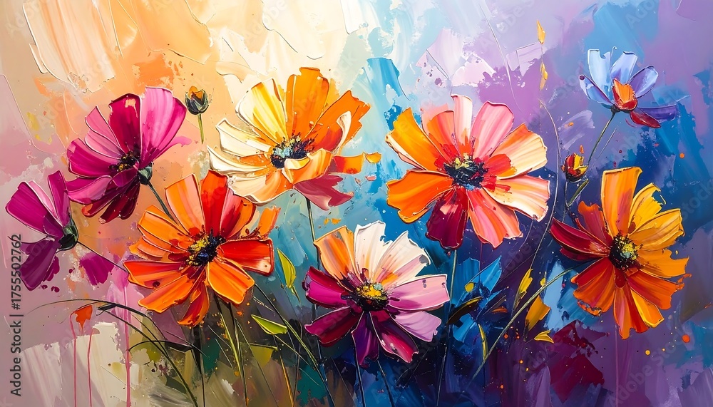 custom made wallpaper toronto digitalBold, impressionistic painting of vibrant flowers against a textured backdrop