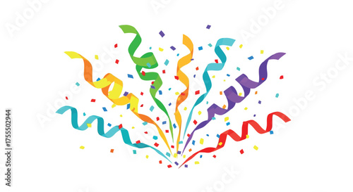 Vector art of colorful confetti and streamers exploding from the center