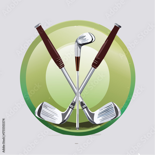 Golf clubs crossed on green background logo design for sports concept