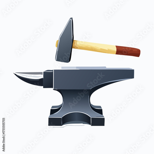 Hammer striking anvil vector illustration of blacksmithing tool concept