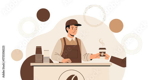 Coffee Shop Experience: A Barista Delivering A Freshly Brewed Beverage To Customer