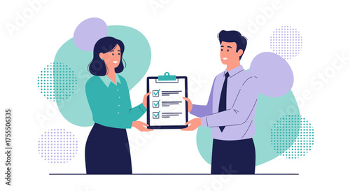 Collaboration And Agreement: People Confirming Checklist, Signifying Successful Completion