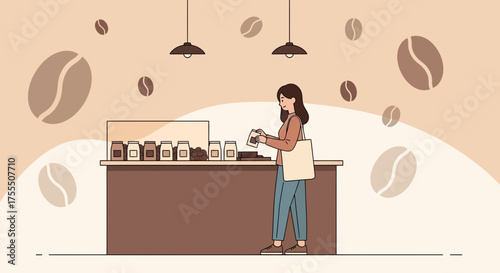 Customer At A Coffee Shop Selecting And Purchasing Packaged Coffee Beans Daily