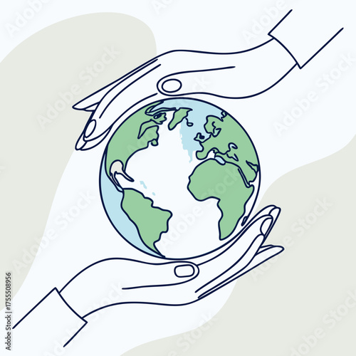 save the planet Save the planet concept, vector Earth in hands, minimal modern style.