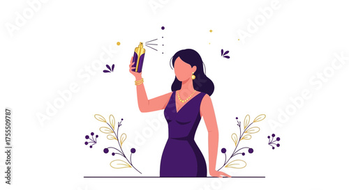 Elegant Woman Applying Perfume: A Stylish Illustration for Beauty and Fragrance Marketing