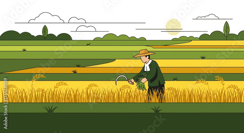 Harvesting Time In The Fields: A Vector Depiction Of Rural Farming Life