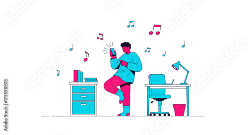 Enthusiastic Individual Listening To Music And Enjoying The Melodies Via Smartphone