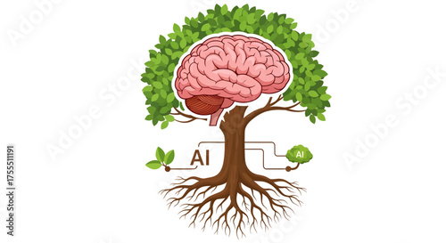 AI Brain Tree Symbolizing Growth and Intelligence.