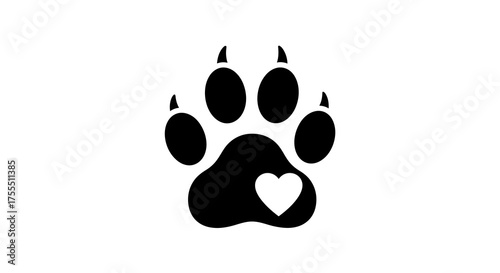 Black Paw Print with Heart Symbol.
