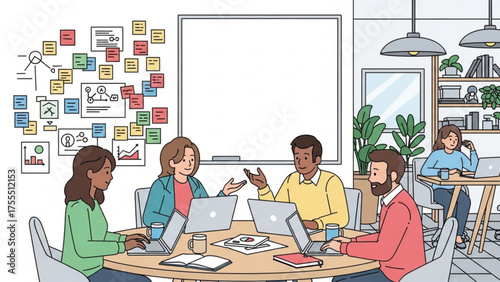Brainstorming Session Collaborative Team Dynamics in a Modern Office Environment with Diverse Professionals Sharing Ideas