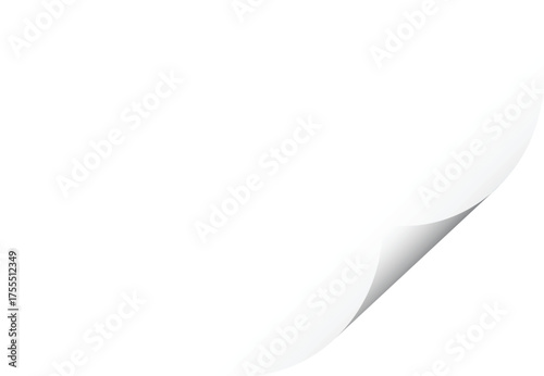 White Paper Page Curl Effect with Soft Shadow on White Background corner