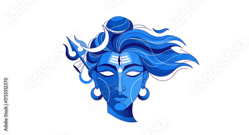 Lord Shiva blue face with trident and third eye.