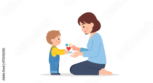 Mother and child playing with toys together indoors.