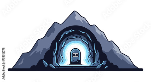 Mysterious Cave Entrance with Sacred Lingam Symbol.