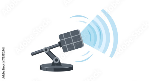 Professional microphone broadcasting sound waves for audio recording.