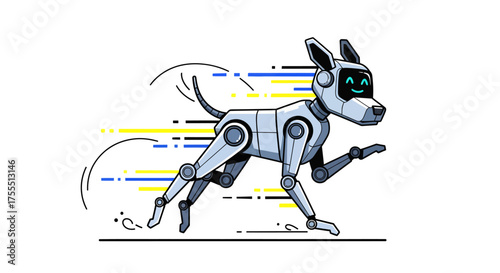 Robotic Dog Running Fast with Digital Data Streams.