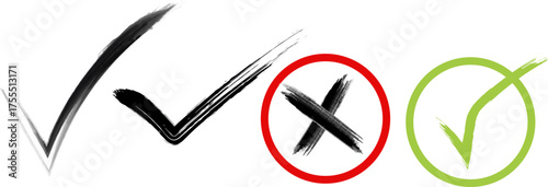 Check marks and cross marks in grunge style vector illustration