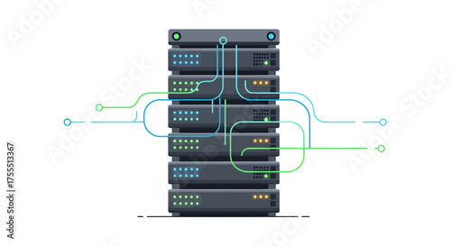 Stack of Servers with Network Connections.