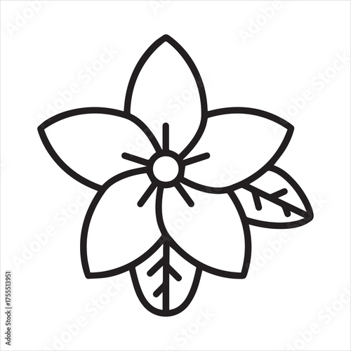 Icon of a blooming frangipani flower with several leaves