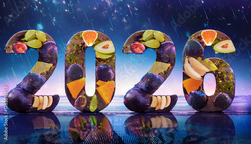 Fototapeta Naklejka Na Ścianę i Meble -  the number 2026 is made from beautiful fruits