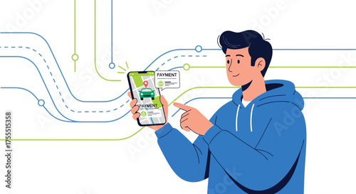 Modern Smartphone Ride-Sharing Booking With Payment Confirmation Displayed On Screen, Person