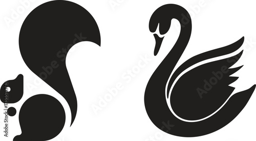 Graceful swan and playful squirrel silhouette designs symbolizing nature s charm with modern
