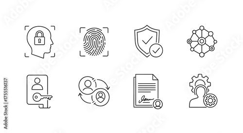 Digital security and identity verification icons representing data privacy authentication and access control vector