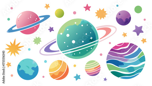 Vector art of set of colorful planets and stars
