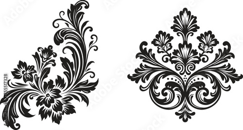 Intricate floral designs evoke elegance a timeless classic adornment black ink on white isolated
