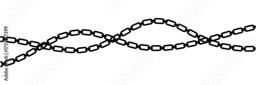 Silhouette chains. Different weaving black seamless borders, decorative jewelry for pendants, recurring metal segments, Elegant precious black necklaces nowaday vector isolated flat set in eps10.