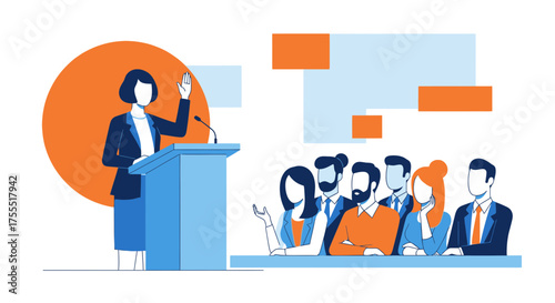 Public Speech: A Woman Addressing An Audience Showing Professionalism and Inspiration