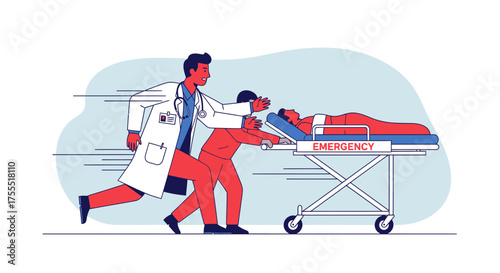 Rapid Medical Response Illustrating Urgent Care And Critical Situation With Patient On A Stretcher