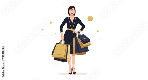 Stylish Woman Displays Shopping Bags After Buying Beautiful Items With Luxury Look