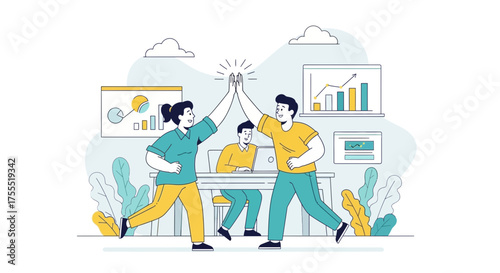 Team Success High Five Celebration After Completing a Work Project Together