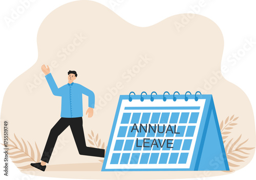 Annual leave and take day off or vacation to rest and relax from hard work, time or schedule reminder of annual leave concept
