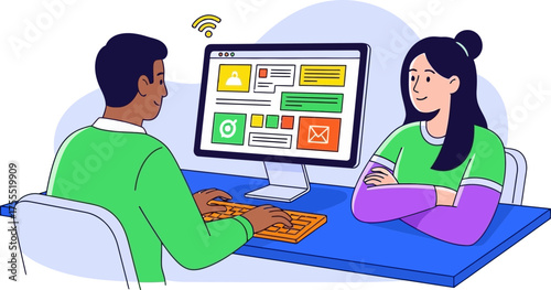 diverse team collaborating efficiently on digital content development and online tasks