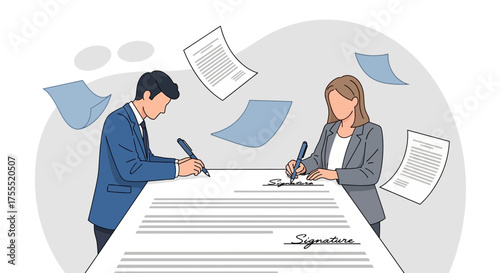 Two Business Professionals Collaborating To Complete Contract Agreement And Finalize Deal