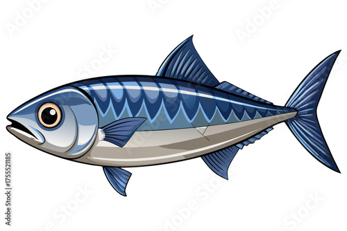 Mackerel Fish Isolated on Transparent Background — Detailed Marine Seafood Illustration.