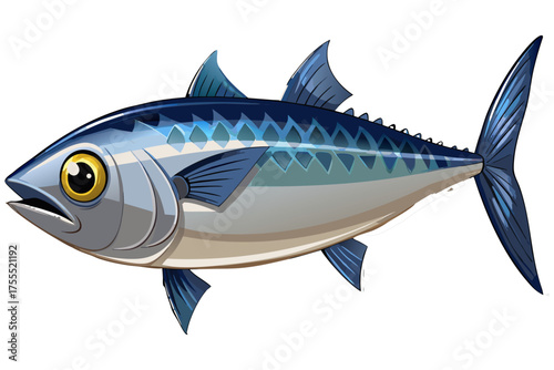 Mackerel Fish Isolated on Transparent Background — Detailed Marine Seafood Illustration.