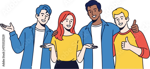 smiling companions present new concepts, offering enthusiastic support and agreement