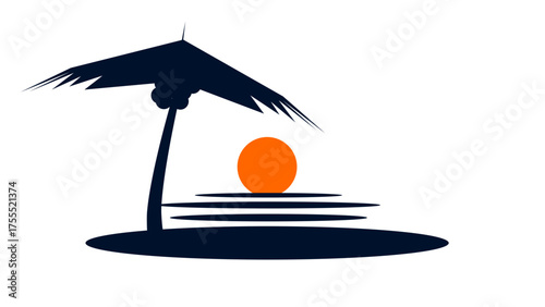 Minimalist Tropical Sunset Beach Umbrella Logo Vector