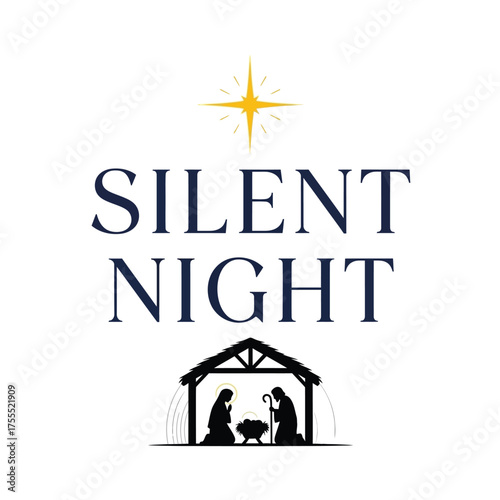 Silent Night Nativity Scene with Guiding Star and Text.