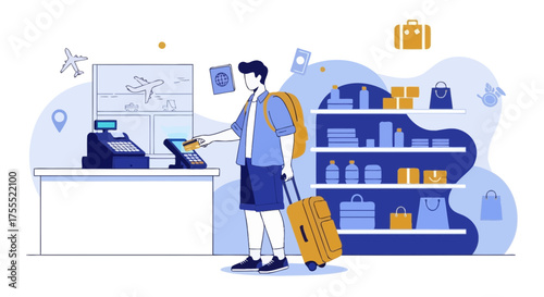Traveling Passenger Paying With Credit Card At Airport Store For Shopping Purchases