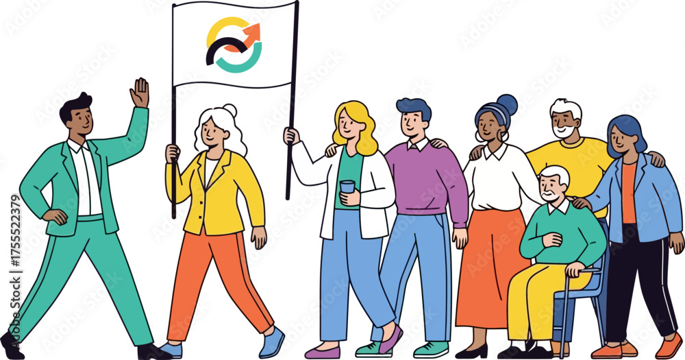 Naklejka premium empowered citizens drive evolution, carrying the banner of tomorrows progress