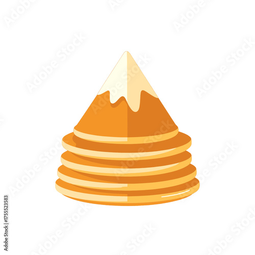 Stack of Golden Pancakes with Creamy Topping Isolated on White Background Breakfast Treat Fluffy Cakes and Delicious Dessert Simple Flat Graphic Style